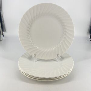 Sheffield Bone China White Swirl Dinner Plates Set 4 USA Vintage 10.25”